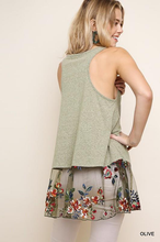 Floral Botton Embroidered Tank - Olive