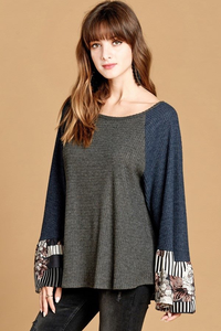 Mixed Pattern Bell Sleeve Top